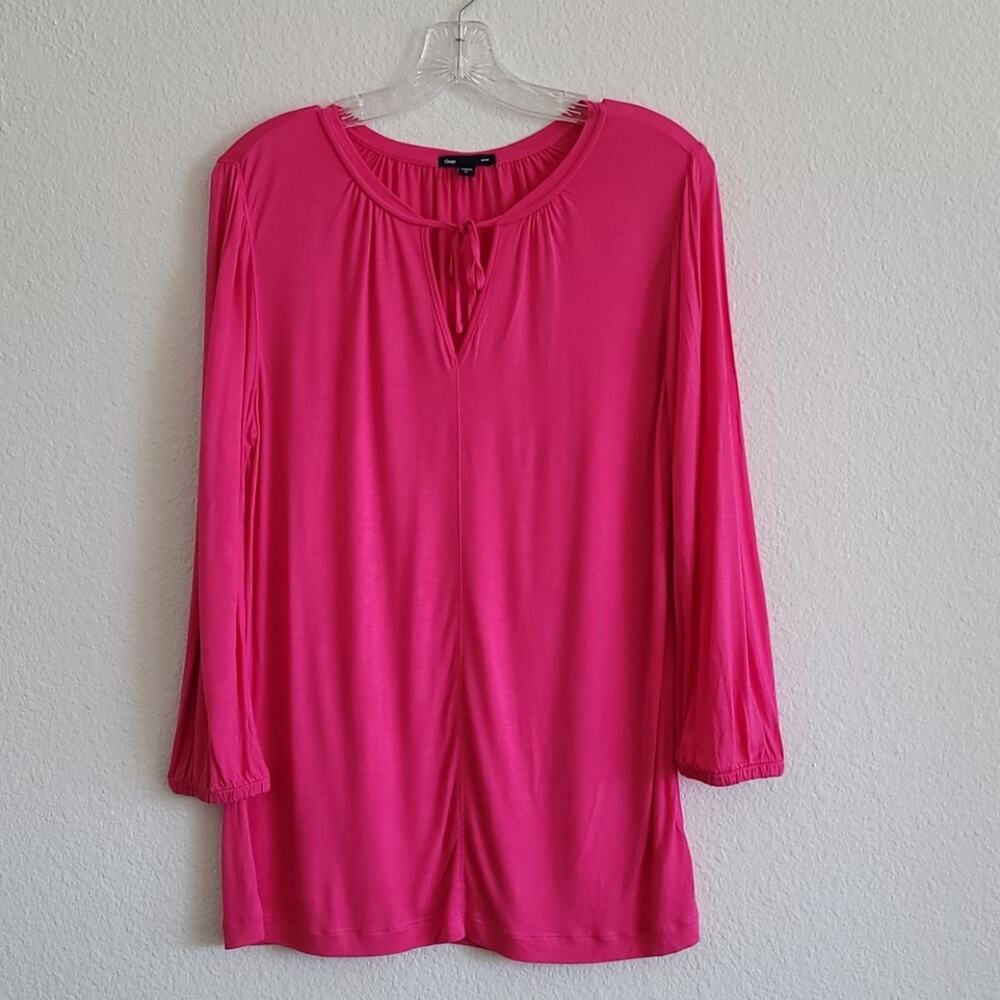 GAP Tee Blouse Pullover Long Sleeve Tie Front Flowy Loose Size Medium Hot Pink